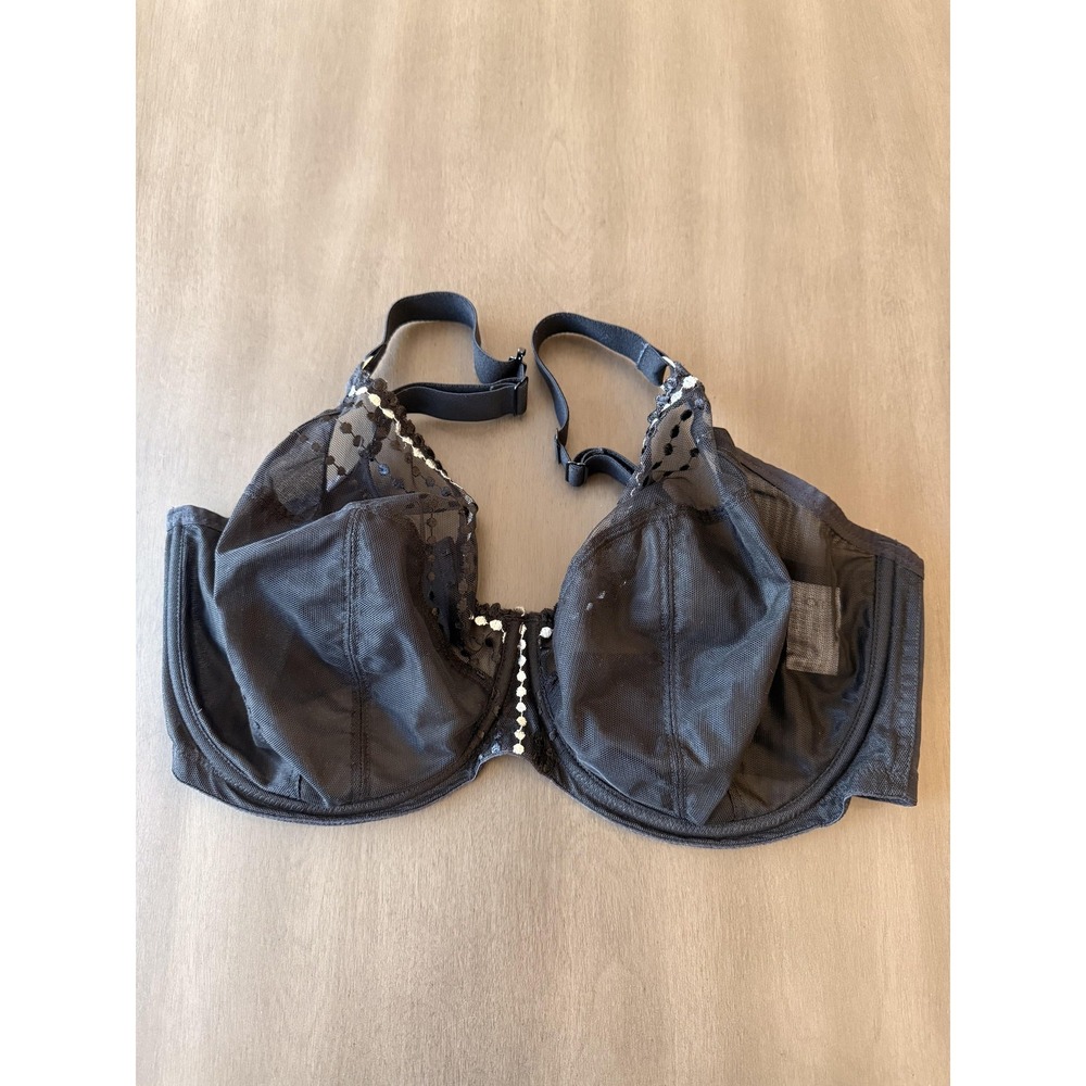 Elomi Matilda Bra Womens UK 34H Black Underwire Sheer Mesh Plunge Unlined J-Hook - Picture 14 of 14